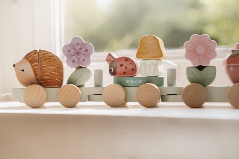 Train a Blocs Ecureuil Fsc, bleu jaune vert bois marron mu forest friends little dutch — vue 4 sur 9