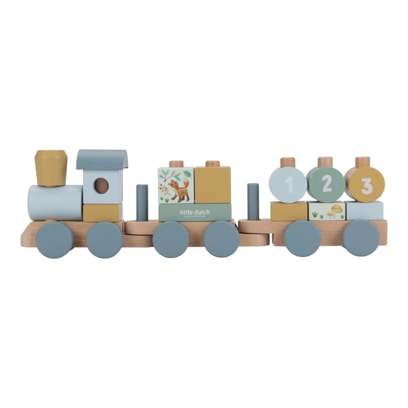 Train a Blocs Bois Fsc, bleu jaune bois multicolore forest friends little dutch — vue 1 sur 3