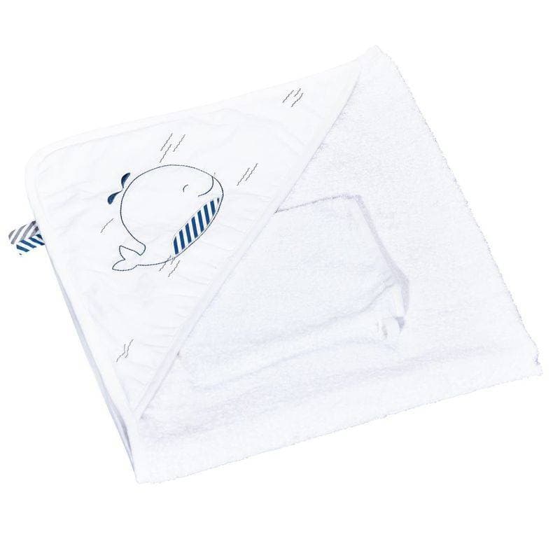 Cape de Bain Plus Gant Blue Baleine, blue baleine sauthon baby deco blanc - bleu - gris