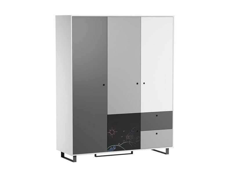 Armoire 3 Portes Ardoise Concept, 153x55x201,5 cm blanc/graphite/gris/gris — vue 2 sur 2