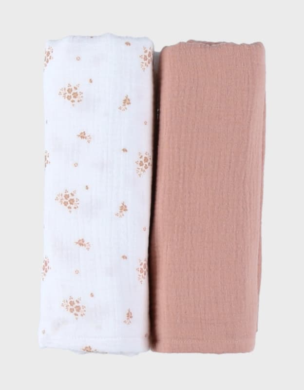 Langes Mousseline Bio X2, rose 100x100cm vintage flowers noukie's — vue 1 sur 3