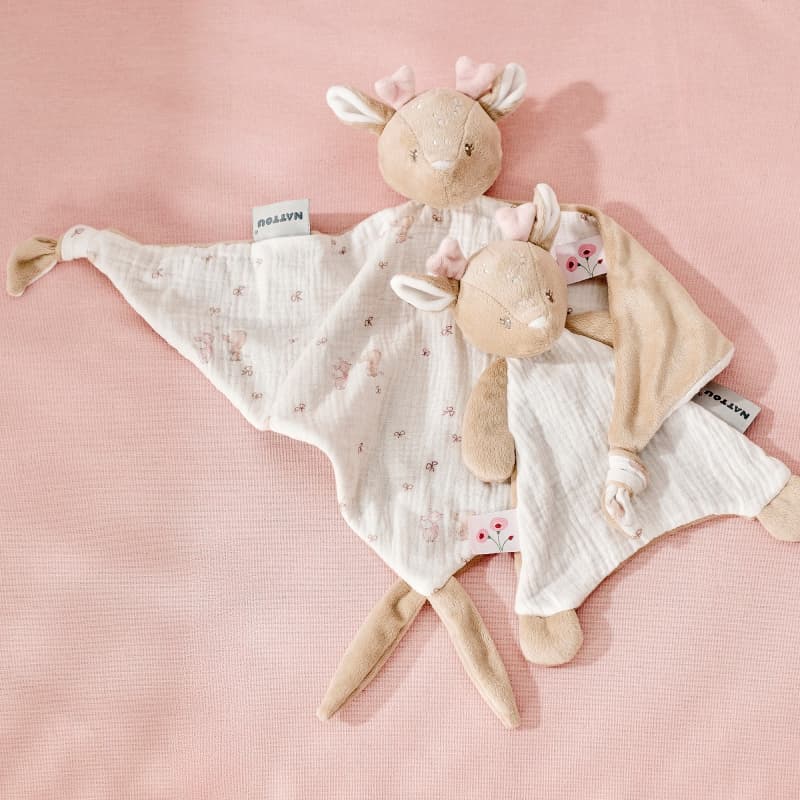 Maxi Doudou Biche Gaze de Coton, blanc/sable/rose fanfan nattou 25/07 — vue 2 sur 3