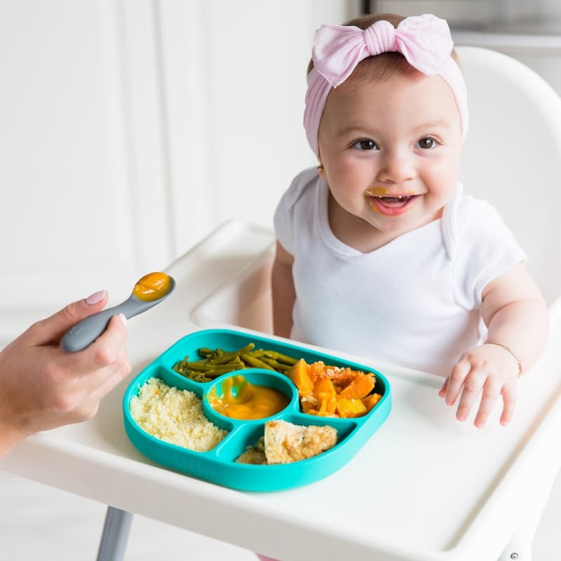 Yumi Assiette et Cuillere en Silicone Aqua, bblüv aqua