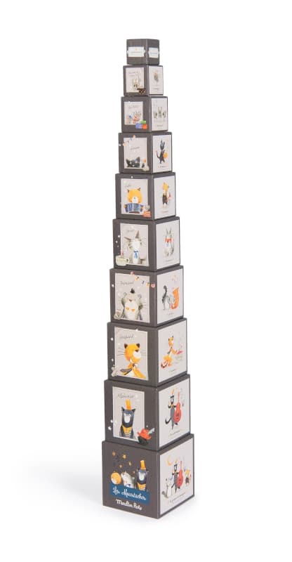Cubes Empilables les Moustaches, les moustaches moulin roty bleu 14,5x14,5x14,5xcm p-223 e-23 a-23 h-23 — vue 1 sur 3