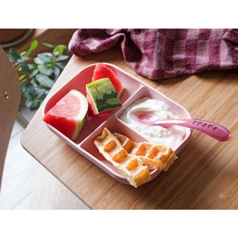 Set Repas Silicone Compartimente Pink, repas beaba pink — vue 3 sur 3