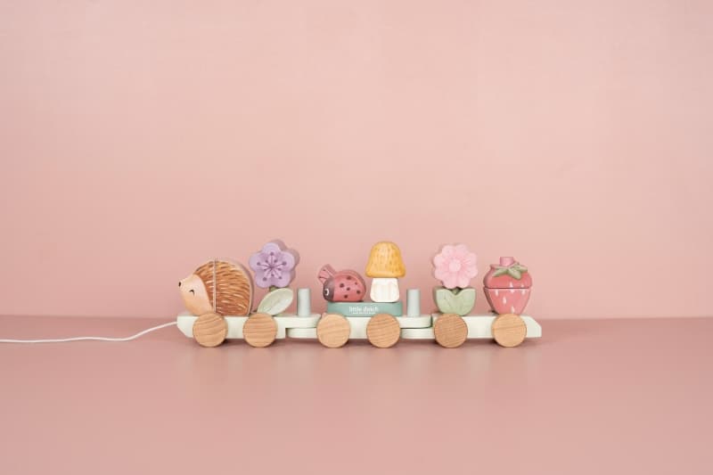 Train a Blocs Ecureuil Fsc, bleu jaune vert bois marron mu forest friends little dutch — vue 3 sur 9