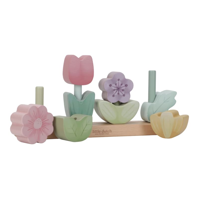 Puzzle Fleurs a Empiler en Bois Fsc, rose vert jaune violet multicolore fairy garden little dutch — vue 3 sur 3