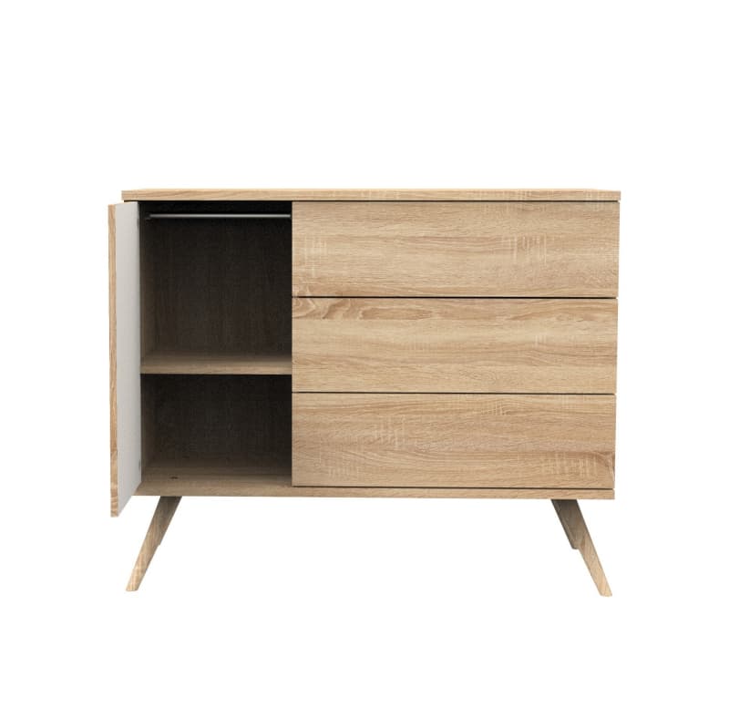 Commode 3 Tiroirs, 1 Porte, Creme, seventies meuble chêne doré - vanille - hêtr — vue 3 sur 5