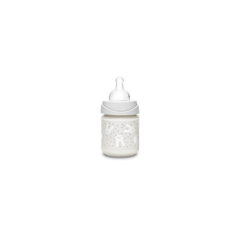 Biberon Verre 120ml Tetine Ronde Debit Lent - Lapin, gris