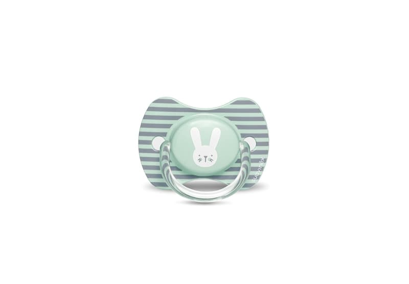 Sucette Reversible Hygge Baby, lapin raye vert 6/18m