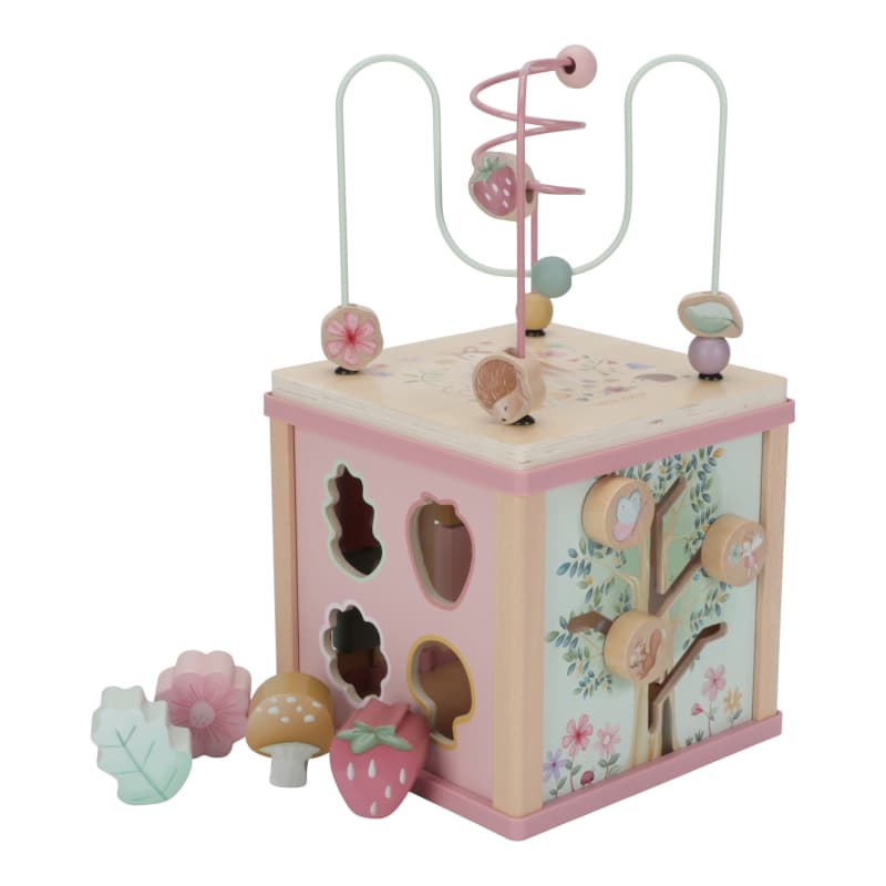 Cube d'Activites en Bois Fsc, rose jaune beige vert multicolore fairy garden little dutch — vue 1 sur 5