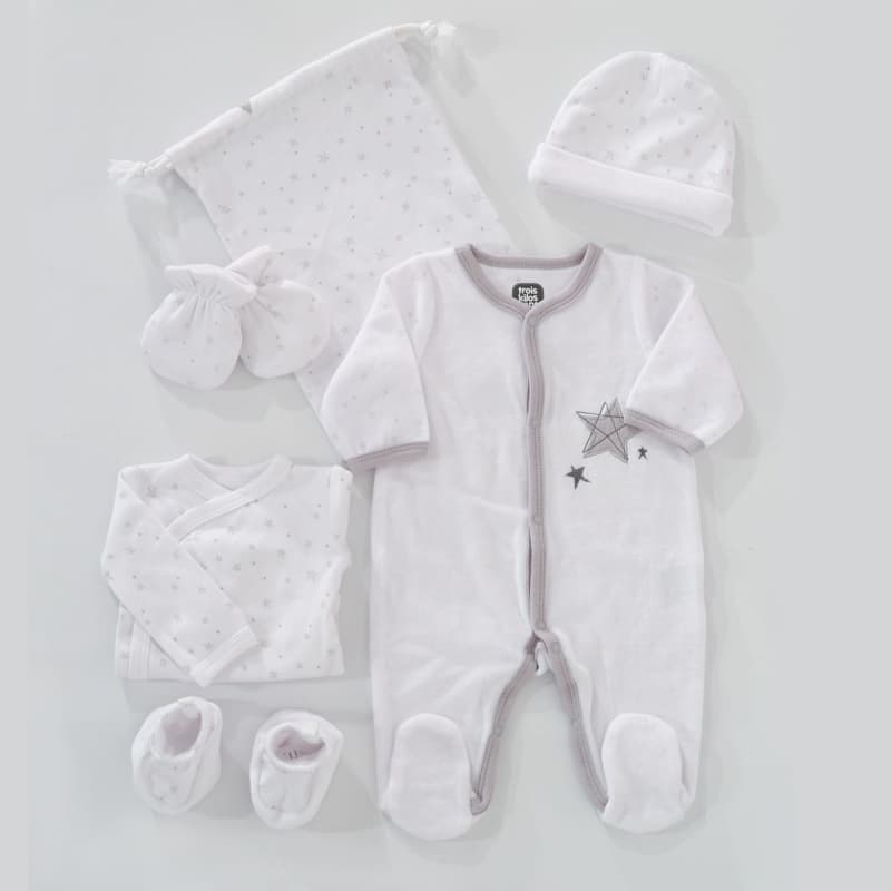 Kit Naissance 6pcs Mixte, indispensable naissance blanc/gris 0 mois