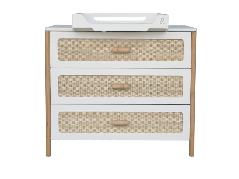 Oceania Commode a Langer 3 Tiroirs Pieds en Canne de Rotin Facades de Tiroir