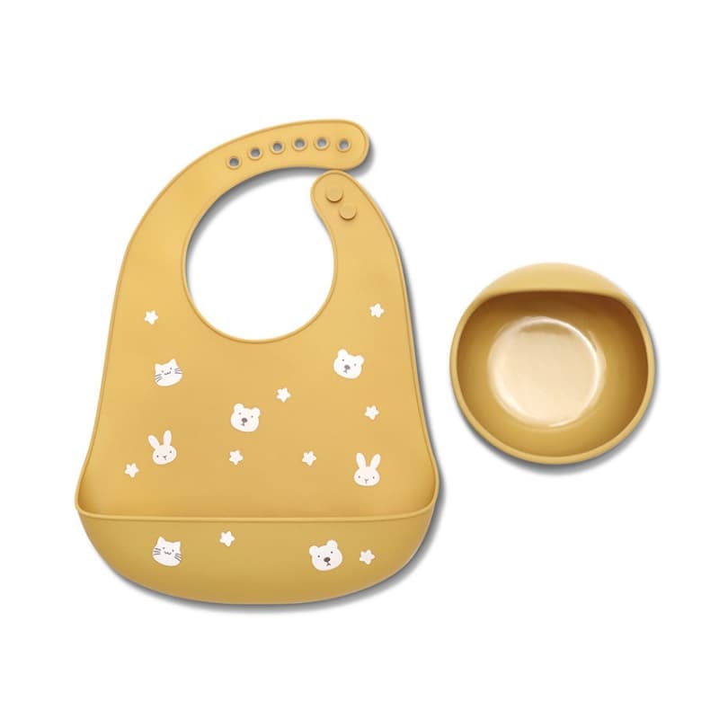 Set 2 Pcs Bavoir + B.assiette Rebord, jaune lorelli 25/03 — vue 1 sur 3
