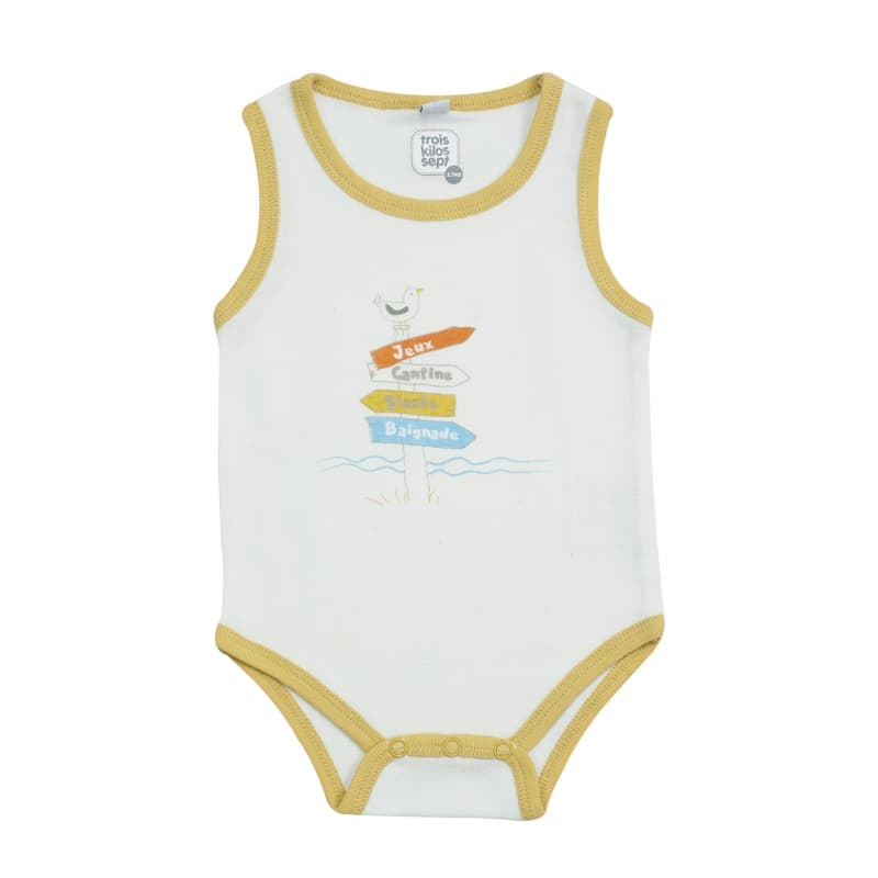 Body sans Manches - Mouette, trois kilos sept blanc/moutarde 1/3/6/12/18/23m p-23 — vue 1 sur 2