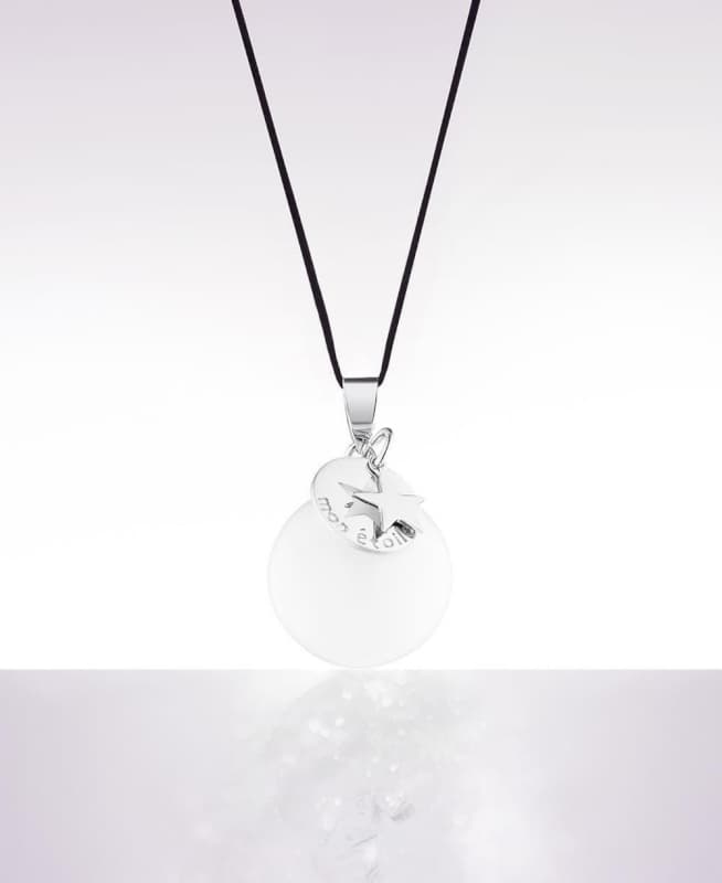 Bola Mon Etoile, Email Ivoire/ Medaille Rhodium, avec Cordon Noir, mon etoile ivoire u