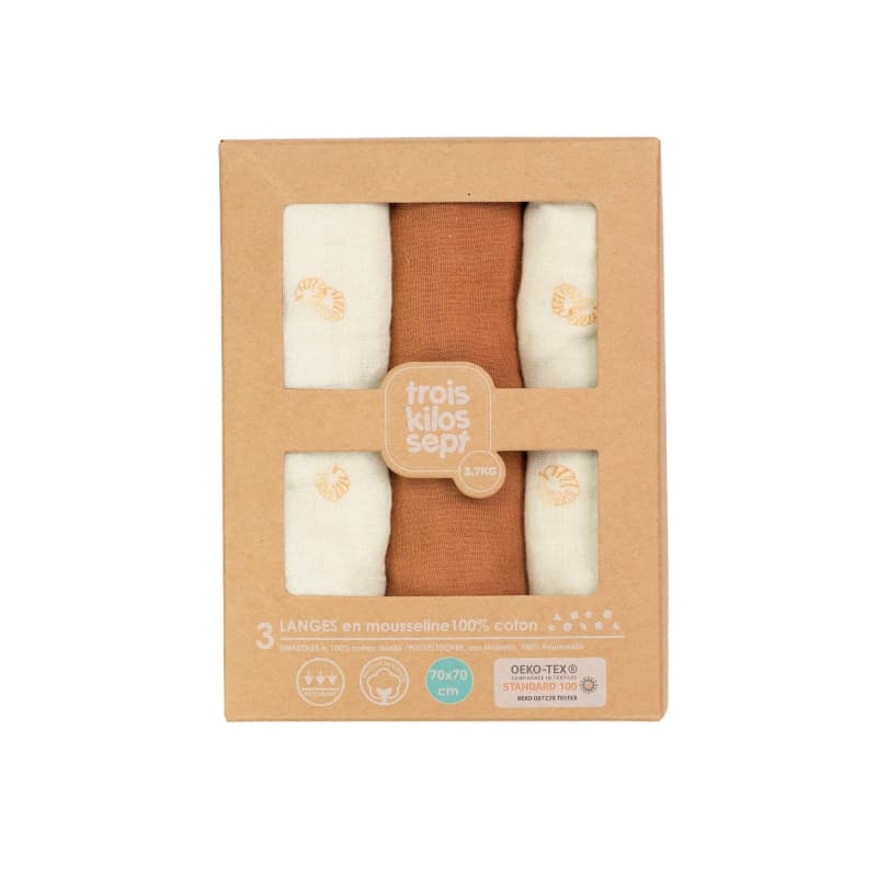 Lot de 3 Langes 70x70cm, diplododo all over feuilles cru et sp — vue 5 sur 5