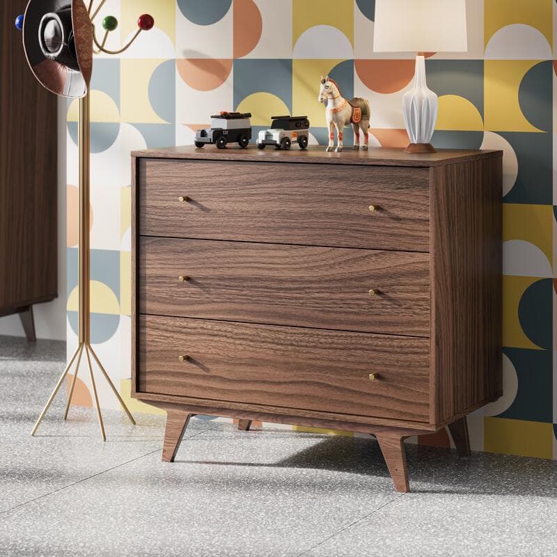 Commode 3 Tiroirs, noyer mid 2 vox — vue 4 sur 4