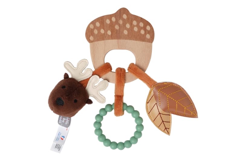 Hochet en Bois Foret, orange vert beige marron little big friends — vue 5 sur 5