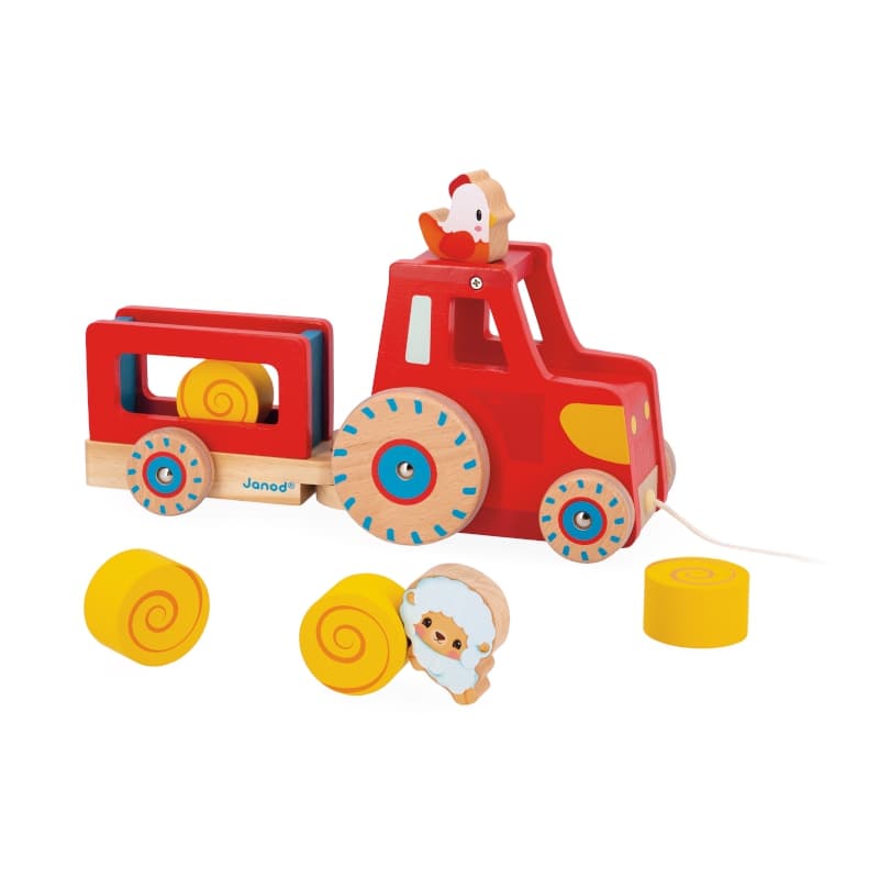 Ferme - Tracteur a Tirer, jouets d'eveil janod rouge 26,5 x 9,5 x 12,4 collection 2024 — vue 4 sur 5