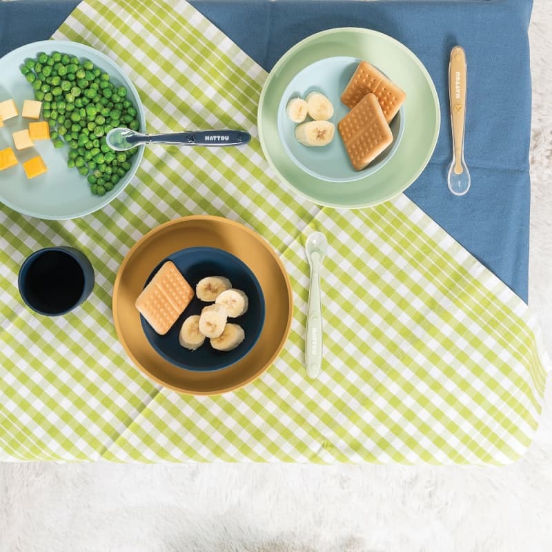 Silicone Set Assiette Silicone+bol+verre+cuillere(vert-bleu-bleu Marine), silicone nattou h21 — vue 2 sur 3