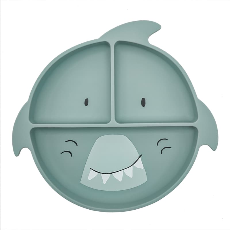 Assiette Ventouse en Sili et Compartiments, bleu mr. shark trixie 25/01
