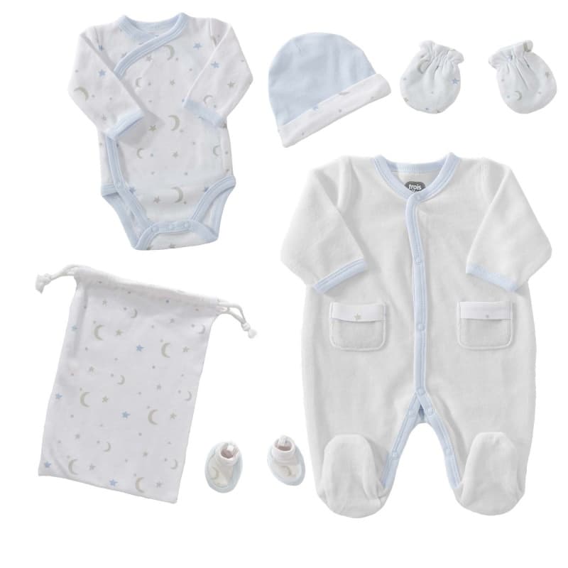 Kit Naissance 6pcs Garcon, indispensable naissance blanc/bleu 0 mois