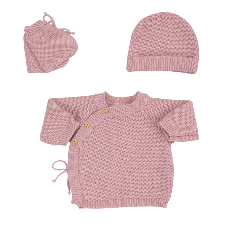 Lot 3 Pieces: Brassiere, Chausson, Bonnet, trois kilos sept vieux rose 0/1m p-23 — vue 1 sur 2