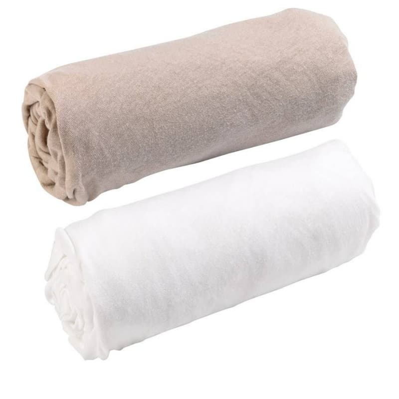 2 Draps-housses Jersey 70x140 Cm Blanc Beige, drap housse domiva blanc/beige 70x140
