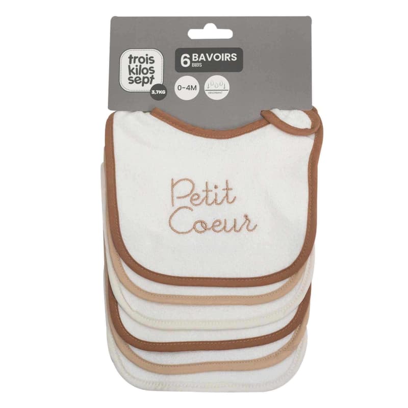 Bavoirs Naissance X6, message beige trois kilos sept 23/03 — vue 1 sur 5