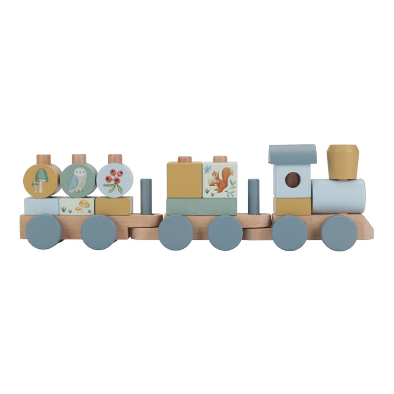 Train a Blocs Bois Fsc, bleu jaune bois multicolore forest friends little dutch — vue 2 sur 3