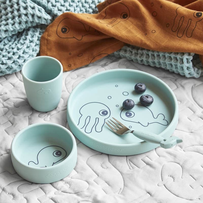 Coffret Repas Silicone Sea Friends Bleu, seafriends gris — vue 2 sur 2