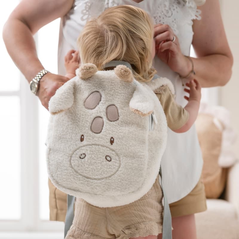 Sac a Dos Girafe, ecru teddy bouclette nattou h-24 — vue 3 sur 3
