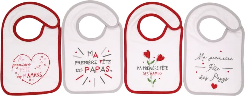 Lot de 4 Bavoirs Naissance Fetes 17x29 Cm, op fete en famille babycalin 17x29