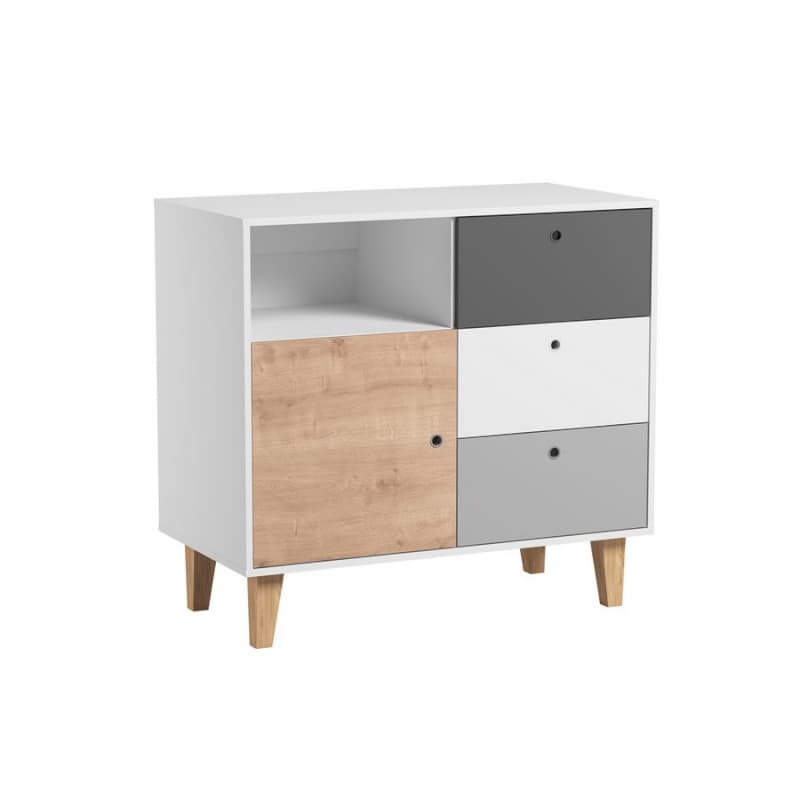 Commode Blanc Gris Bois Oak Chambre Concept, blanc/graphite/gris/bois — vue 1 sur 5