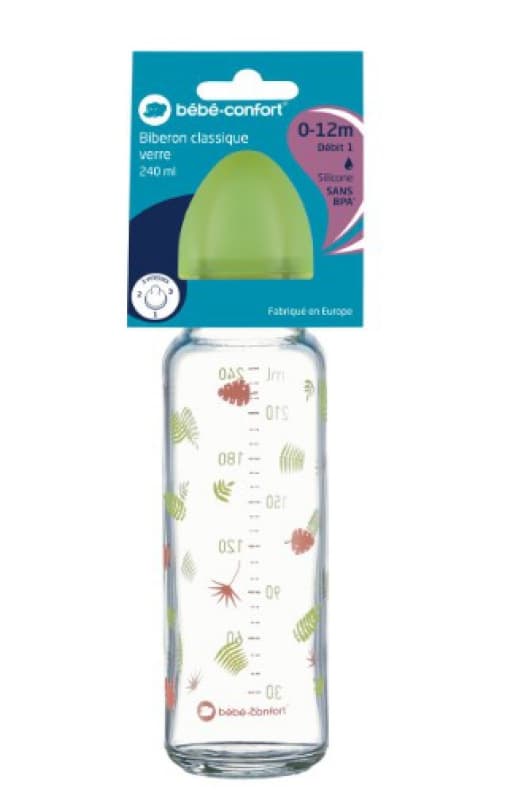 Biberon Col Etroit Verre 240ml Jungle Vibes, bebeconfort 0 q1 2020