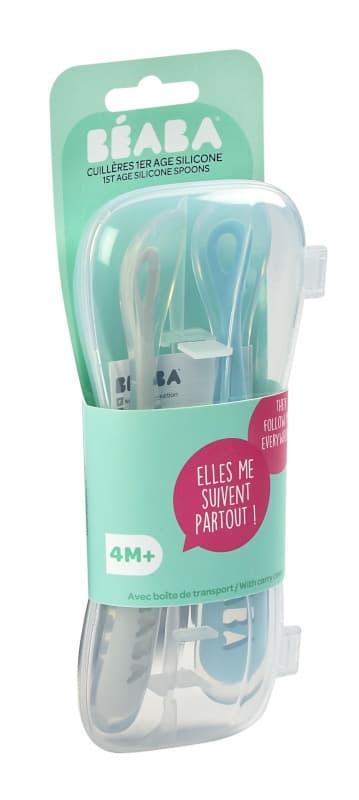 Lot de 2 Cuilleres 1er Age Silicone avec Boite de Transport Bleu, windy blue — vue 3 sur 5