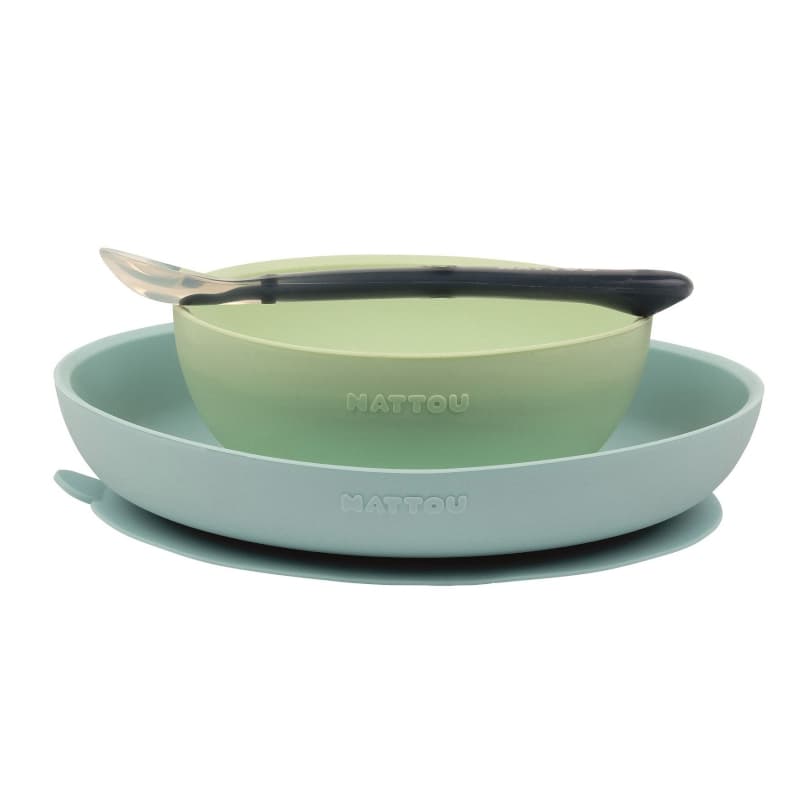Coffret de Repas 3 Pieces, silicone nattou bleu/vert e22