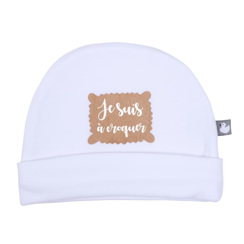 Bonnet Double Pur Coton Je Suis a Croquer, naissance per