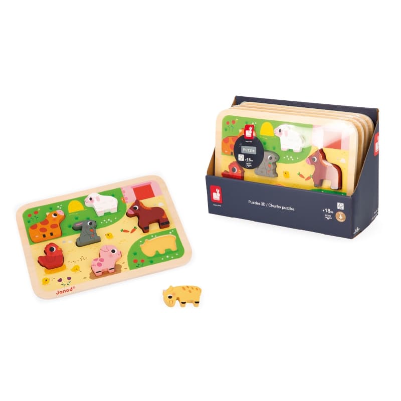 Chunky Puzzle a la Ferme, puzzles janod multicolore 29,8 x 20,8 x 2,1 collection 2024 — vue 2 sur 5