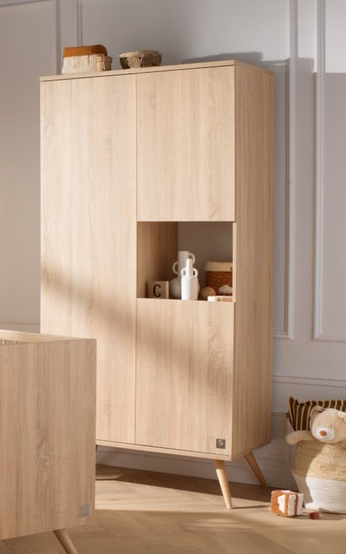 Armoire 1 Gde et 2 Petites Portes Toute Bois, seventies meuble chêne doré — vue 4 sur 5