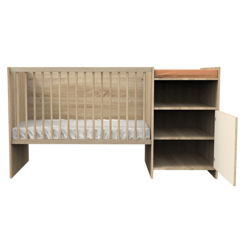 Lit Chambre Evolutif Commode 1 Porte, charlie creme meuble chêne doré - crême — vue 4 sur 5