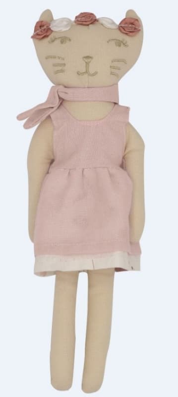 Poupee Chat, rose et lili trois kilos sept blanc / rose / lin 20cm a-h-2021