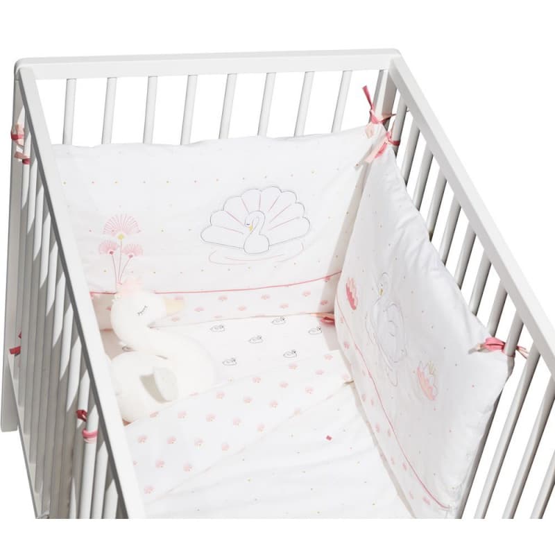 Tour de Lit Baby Swan, baby swan sauthon baby deco blanc - rose — vue 2 sur 2