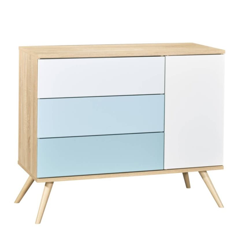 Commode 1 Porte et 3 Tiroirs Bleu Version Tiroirs Bleu Seventies, sauthon — vue 1 sur 5