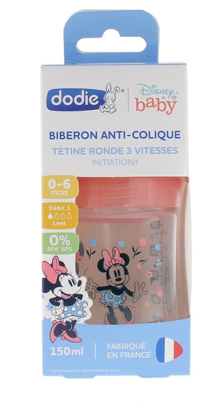 Biberon Initiation+ Anti-colique 150ml Minnie Rose 0-6 Mois Tetine Ronde 3 Vite