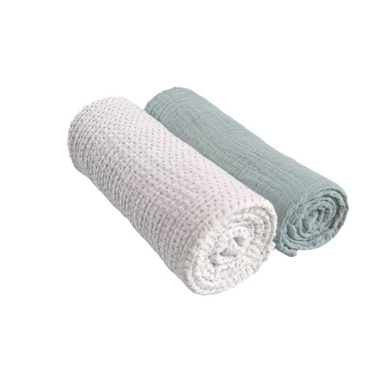 Lot de 2 Draps-housse en Mousseline Bio 70x140cm Moris Sacha, vert permanent — vue 2 sur 4