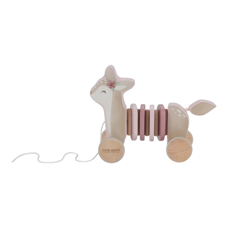 Jouet a Tirer Faon en Bois Fsc, marron rose beige bois fairy garden little dutch