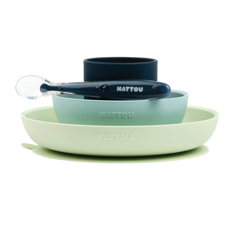 Silicone Set Assiette Silicone+bol+verre+cuillere(vert-bleu-bleu Marine), silicone nattou h21 — vue 3 sur 3