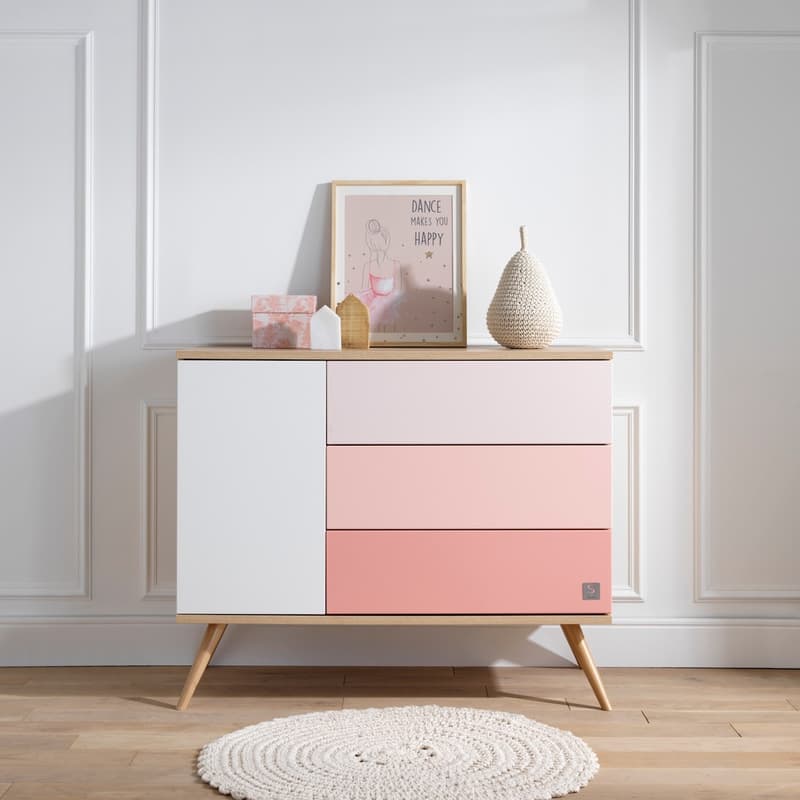 Commode 1 Porte et 3 Tiroirs Rose Version Tiroirs Rose Seventies, seventies meuble — vue 3 sur 4